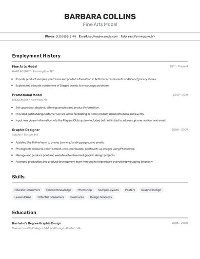 Fine Arts Model Resume