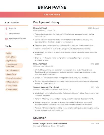Fine Arts Model Resume