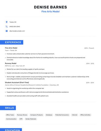 Fine Arts Model Resume