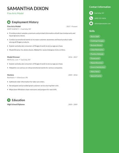 Fine Arts Model Resume