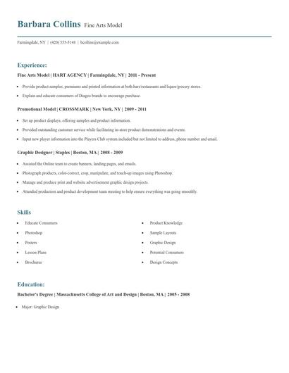 Fine Arts Model Resume