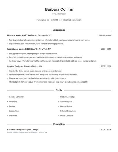 Fine Arts Model Resume