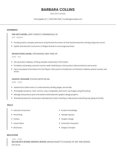 Fine Arts Model Resume