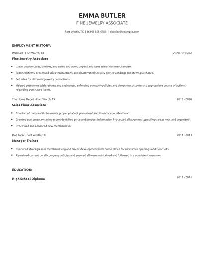 Fine Jewelry Associate Resume