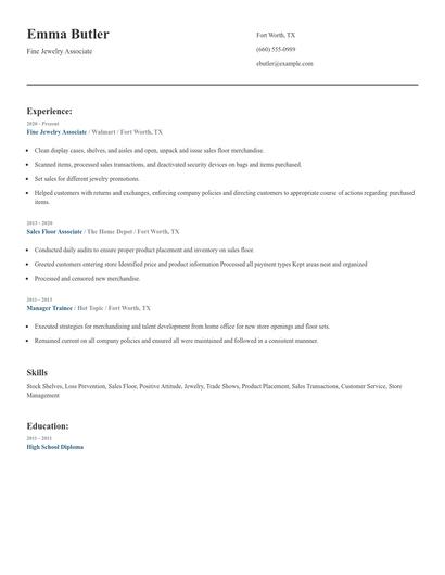 Fine Jewelry Associate Resume