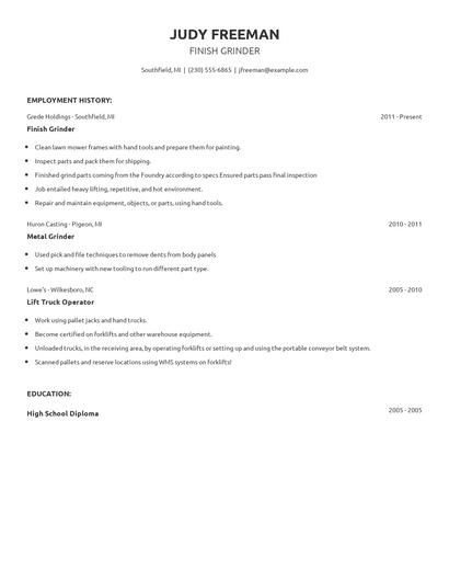 Finish Grinder Resume