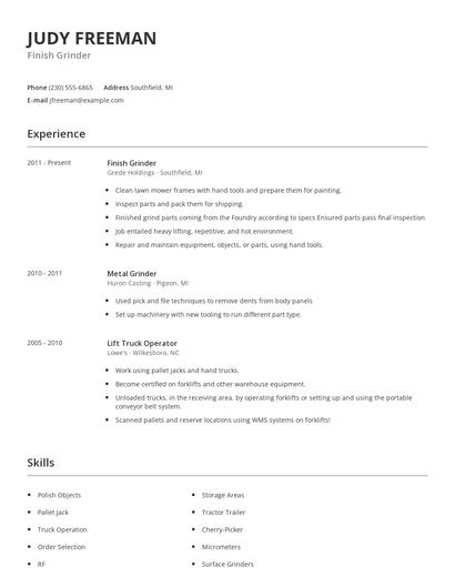 Finish Grinder Resume