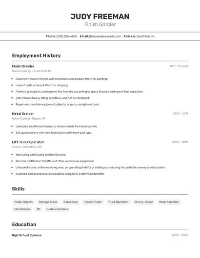 Finish Grinder Resume