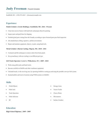 Finish Grinder Resume