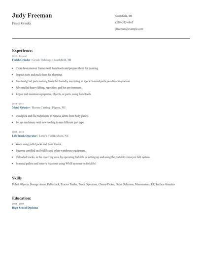 Finish Grinder Resume