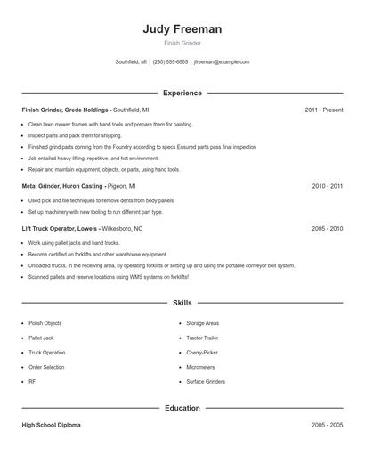 Finish Grinder Resume