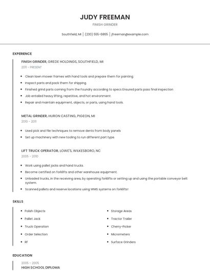 Finish Grinder Resume