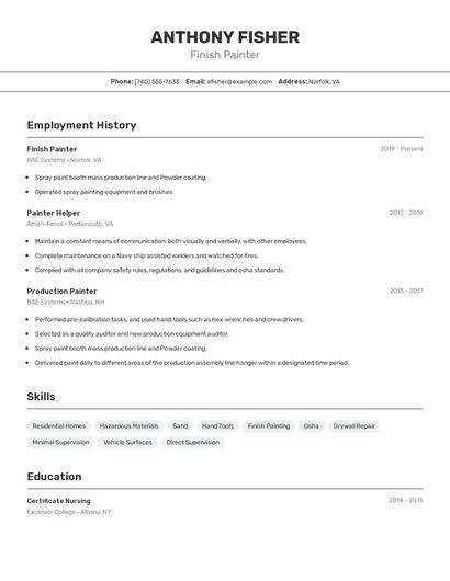 Finish Painter Resume