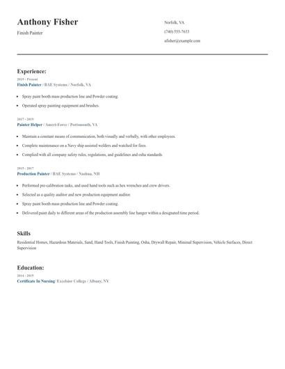 Finish Painter Resume
