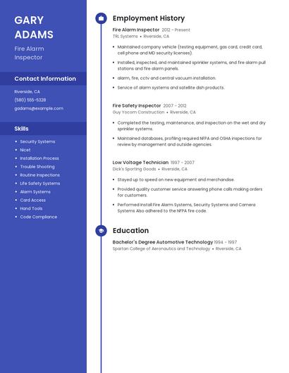 Fire Alarm Inspector Resume