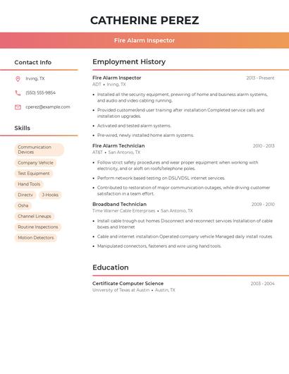 Fire Alarm Inspector Resume