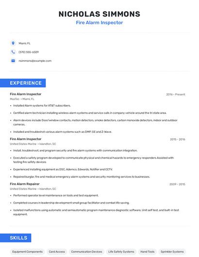 Fire Alarm Inspector Resume
