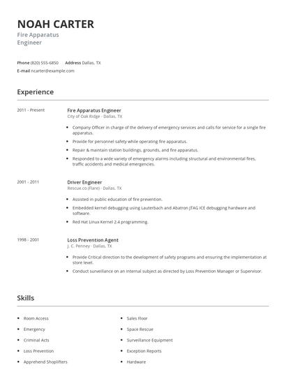 Fire Apparatus Engineer Resume