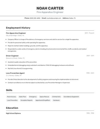 Fire Apparatus Engineer Resume