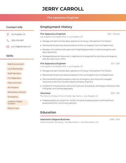 Fire Apparatus Engineer Resume