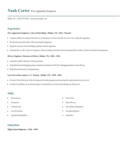 Fire Apparatus Engineer Resume