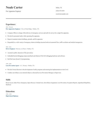 Fire Apparatus Engineer Resume