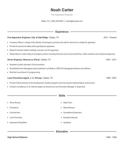 Fire Apparatus Engineer Resume