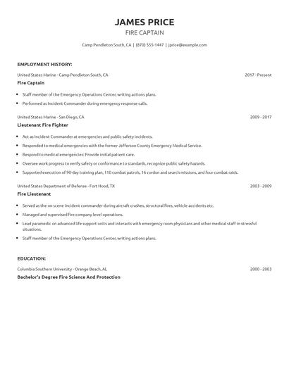 Fire Captain Resume