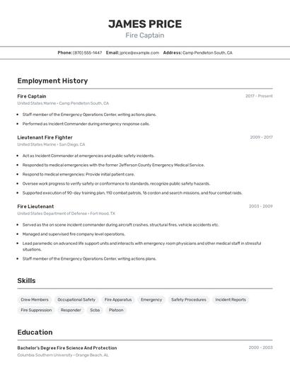 Fire Captain Resume