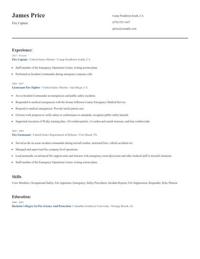 Fire Captain Resume