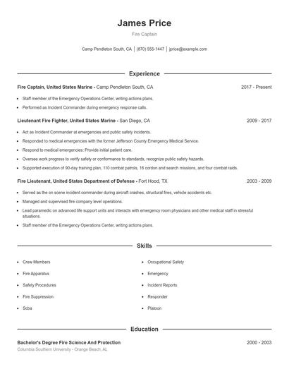 Fire Captain Resume
