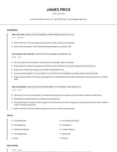 Fire Captain Resume