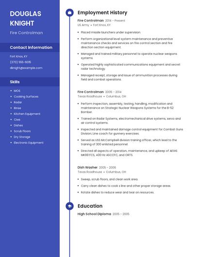 Fire Controlman Resume