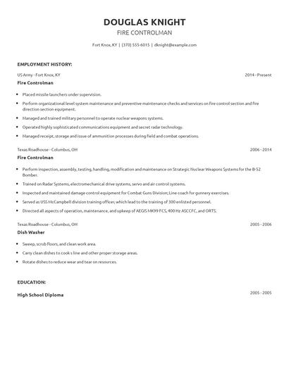 Fire Controlman Resume