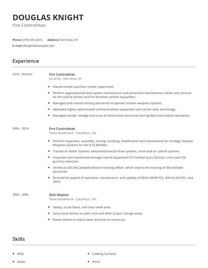 Fire Controlman Resume