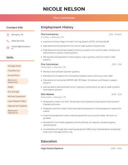 Fire Controlman Resume