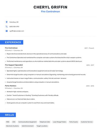 Fire Controlman Resume