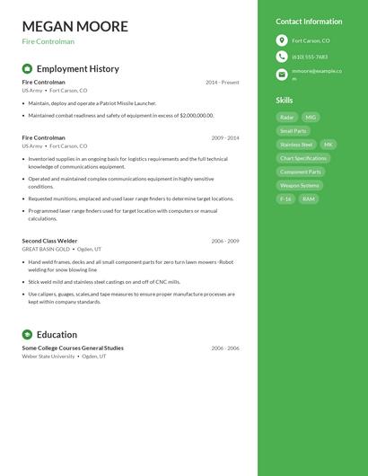 Fire Controlman Resume