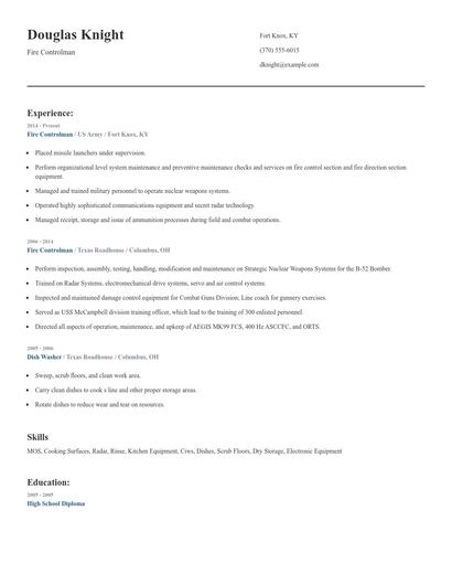 Fire Controlman Resume