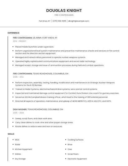 Fire Controlman Resume