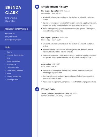 Fire Engine Operator Resume