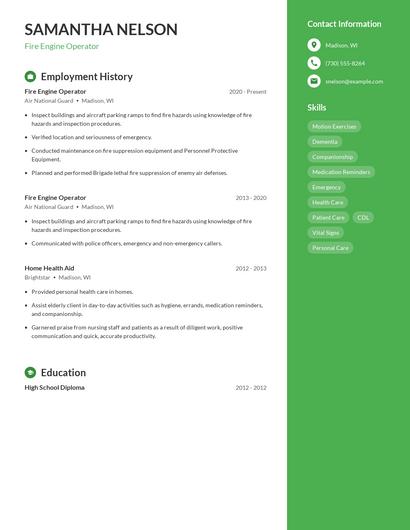 Fire Engine Operator Resume
