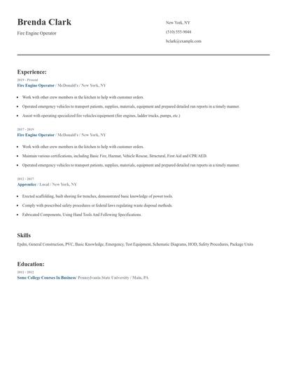 Fire Engine Operator Resume