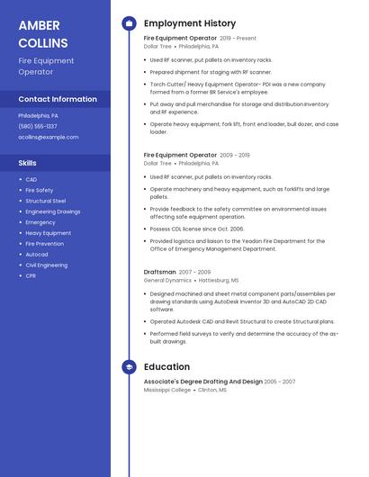 Fire Equipment Operator Resume