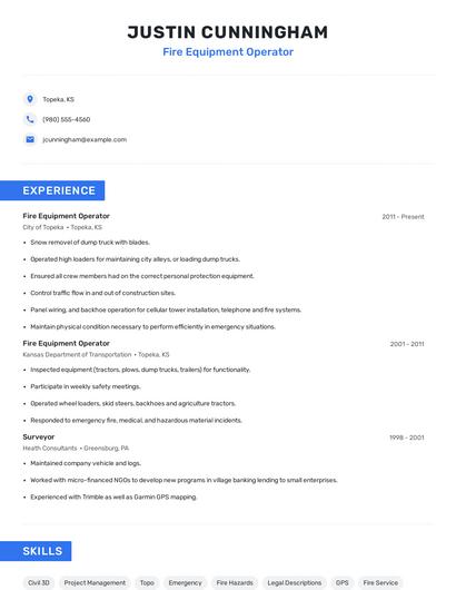Fire Equipment Operator Resume