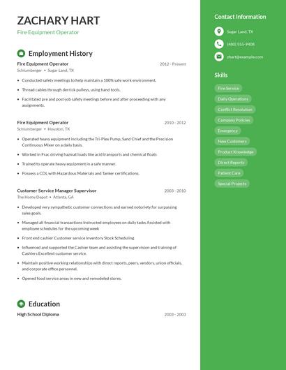 Fire Equipment Operator Resume