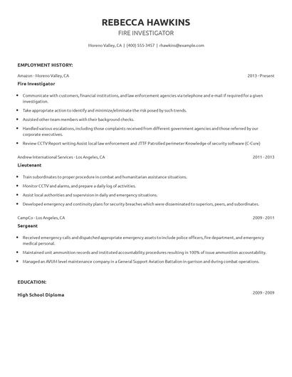 Fire Investigator Resume