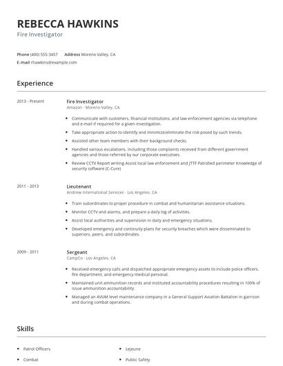 Fire Investigator Resume
