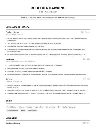 Fire Investigator Resume