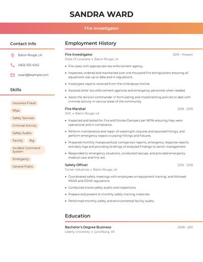 Fire Investigator Resume